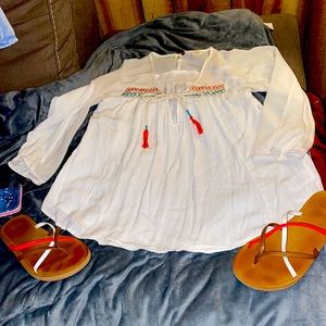 Miss Me white shirt with sheer sleeves